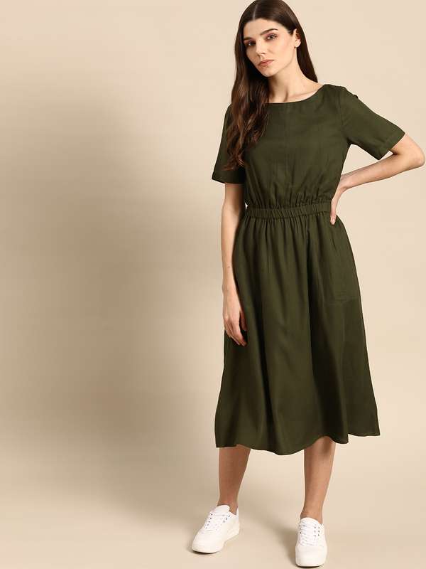 Olive green casual dress Clearance