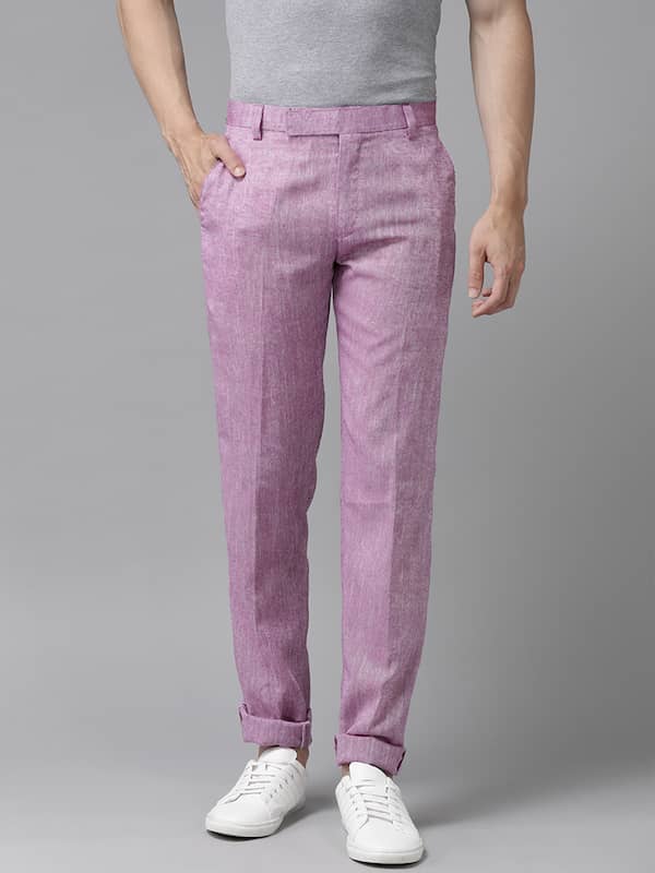Plain Men Lycra Purple Formal Pant Slim Fit