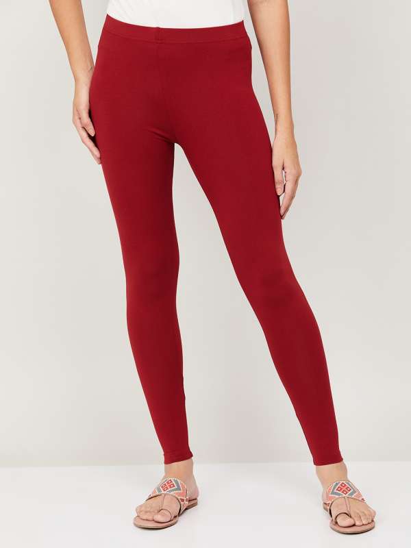 Red Solid Slim : Buy Red Cotton Spandex Ankle Length Legging