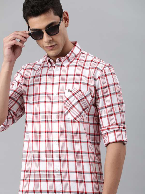 Buy TOMMY HILFIGER White Mens Red And White Slim Fit Check Casual Shirt