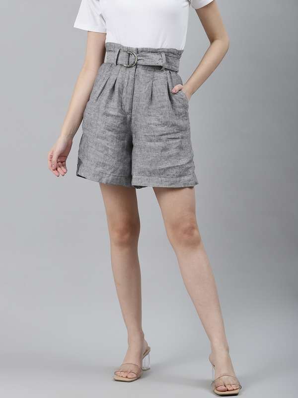 Grey linen shorts womens Clearance