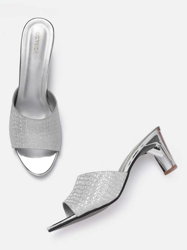 silver black heels