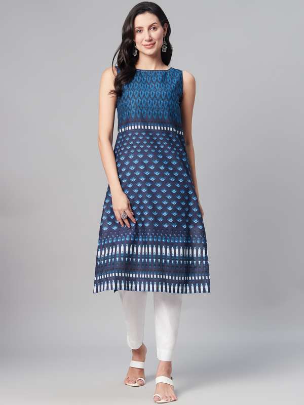 Biba Cotton Sleeveless Blue Suit Buy Biba Cotton Sleeveless Blue Suit online in India