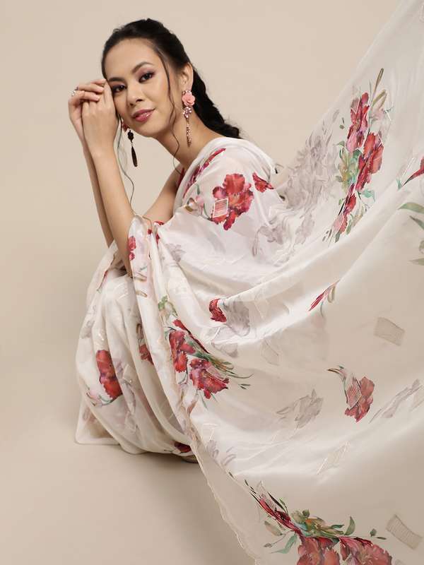 Myntra white saree clearance