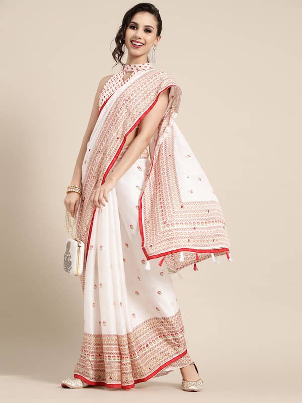 Buy Sareez House Solid/Plain Daily Wear Chiffon White Sarees Online @ Best  Price In India | Flipkart.com