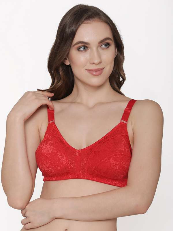 Buy N-Gal Non Padded Non Wired Medium + Coverage Lace Bra - Maroon at  Rs.384 online