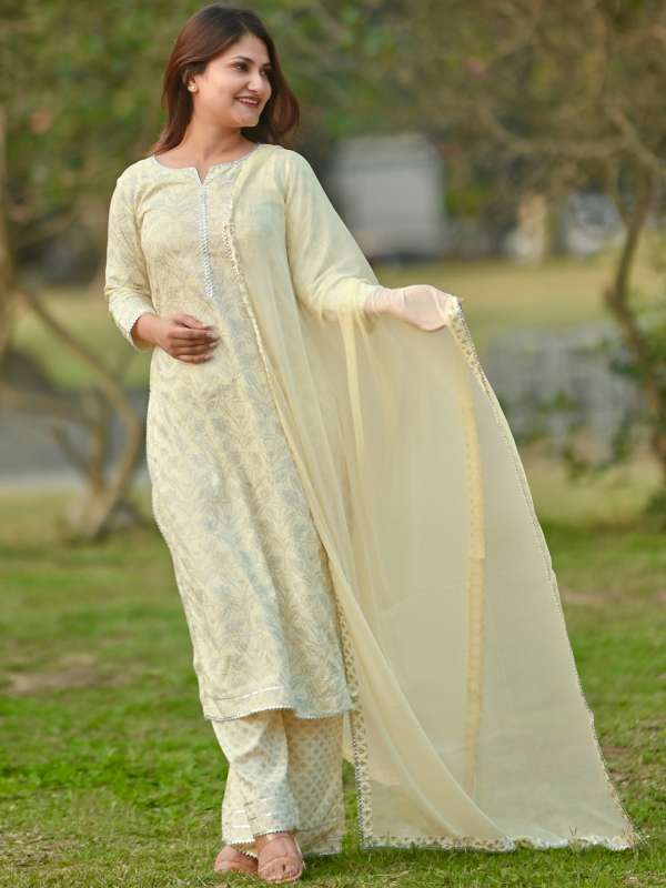 Yellow Printed Kurta Sets Kurtas Palazzo Buy Yellow Printed Kurta Sets Kurtas Palazzo online in India