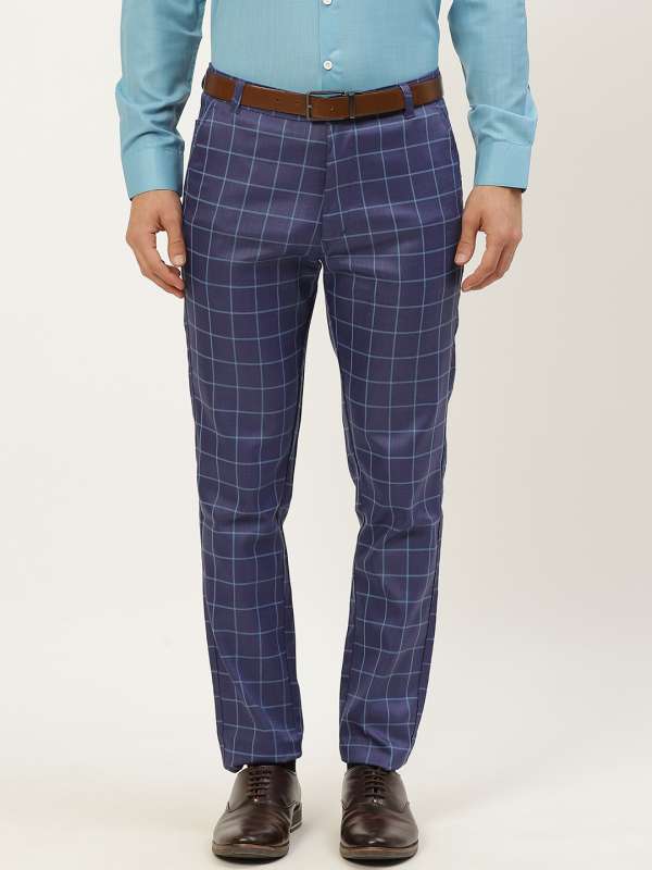 Men Formal Check Pants Plaid Straight Dress Trousers Suit Bottoms Office  Casual | eBay