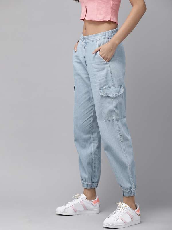 Buy Women Blue Utility Denim Jogger Jeans Online At Best Price