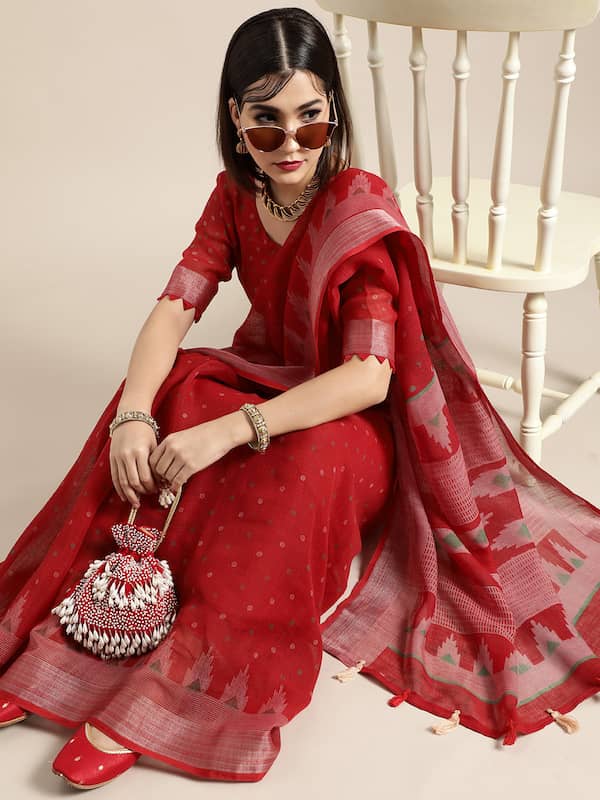 Fancy linen saree, Pattern : Plain, Saree Length : 6.5 M (with Running  Blouse ) - Linen Heaven, Bhagalpur, Bihar