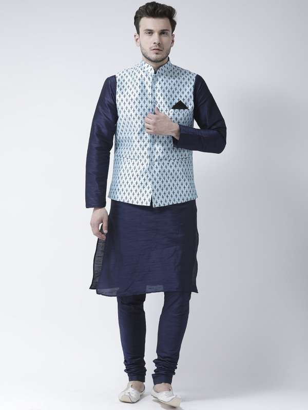 Navy Blue White Men Ethnic Wear Kurta Pyjamas Buy Navy Blue