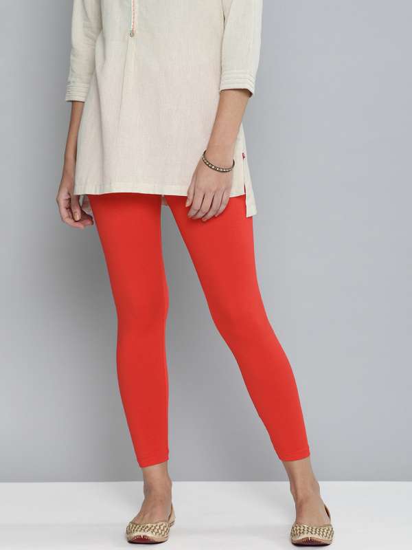 Go Colors Women Red Solid Ankle-Length Leggings Price in India