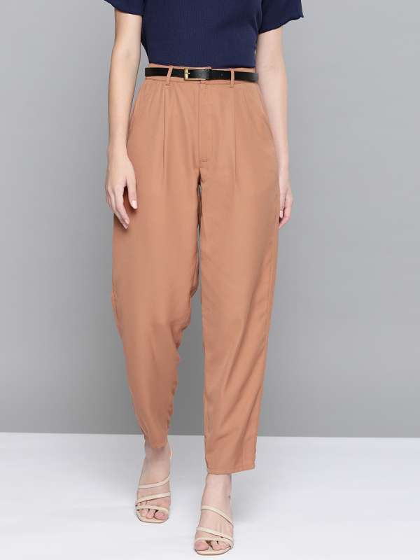 Womens High Waisted Buckle Belted Cigarette Trousers  Boohoo UK