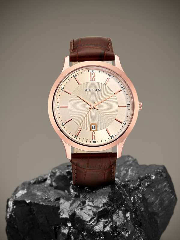 Titan Mechanical Slimline Watch for Men With Rose Gold Colour Stainless  Steel Strap