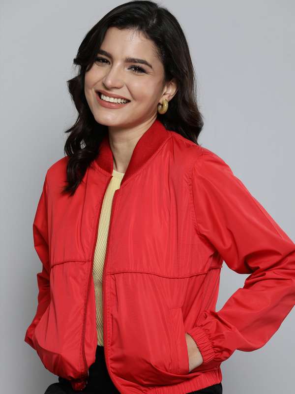 Coral Pink Solid Bomber Jacket Buy Coral Pink Solid Bomber