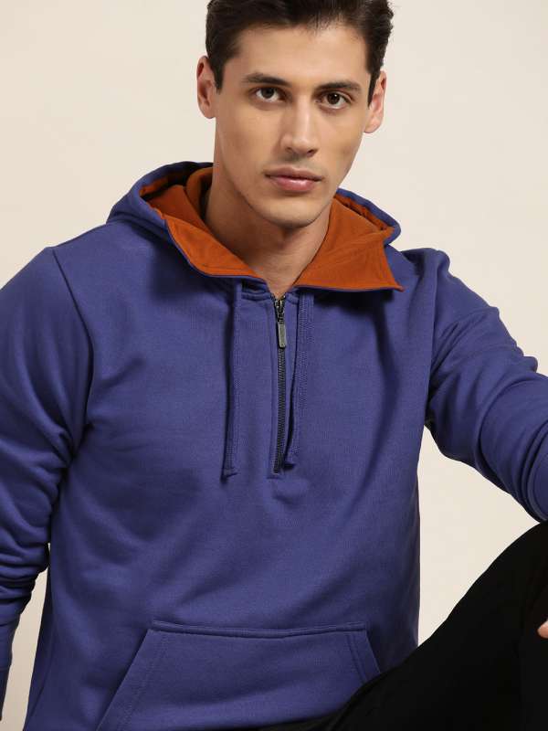 Ether Men Blue Solid Hooded Sweatshirt Buy Ether Men Blue Solid Hooded Sweatshirt online in India