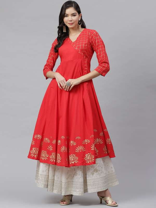 Plain red anarkali dress new arrivals