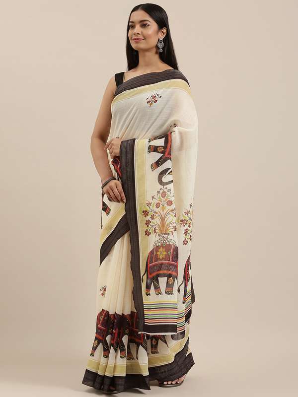 Linen sarees online myntra clearance