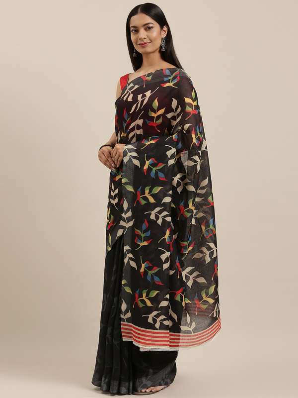 Linen sarees online myntra clearance