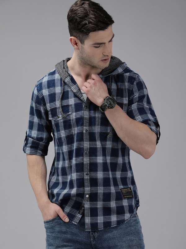Hooded mens checked shirts online