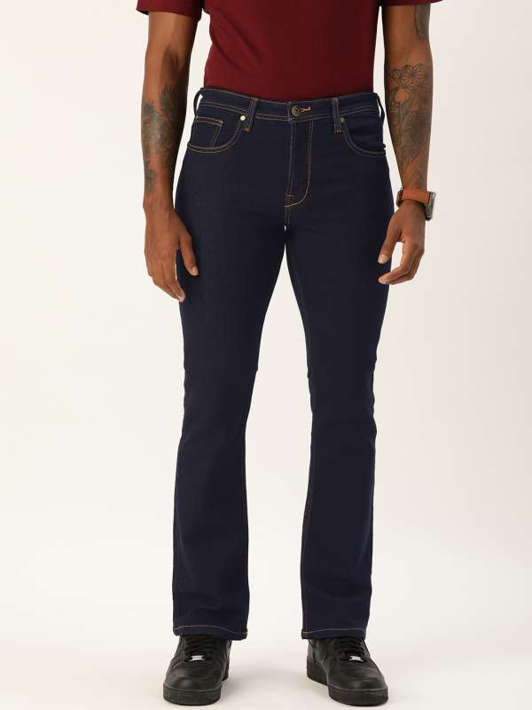 Plain Mens Bell Bottom Denim Jeans Bootcut Blue