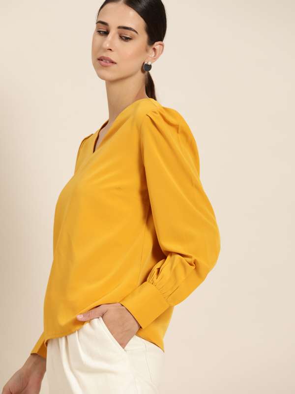 Mustard colour tops online sale