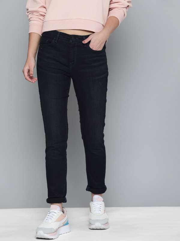 Buy SOLID HIGH-RISE BLACK STRAIGHT JEANS for Women Online in India