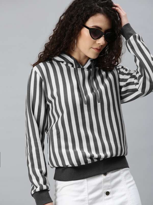 White sweatshirt with black stripes store