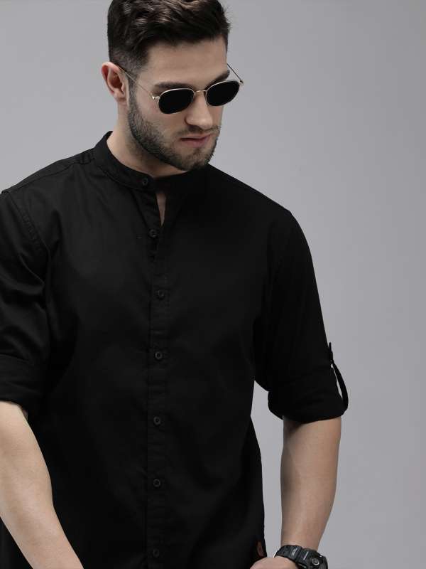 Chinese collar black shirt on sale