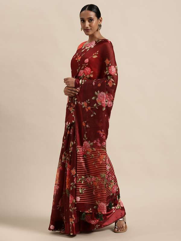maroon saree myntra