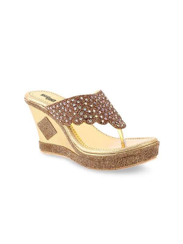 Shoetopia Gold-toned Embellished Party Wedge Sandals: Buy Shoetopia Gold-toned  Embellished Party Wedge Sandals Online at Best Price in India