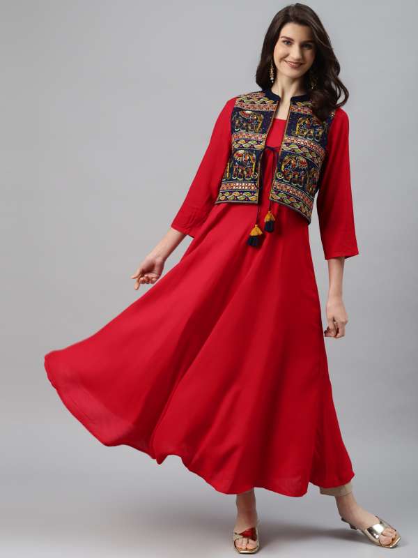 Red kurti with clearance jacket
