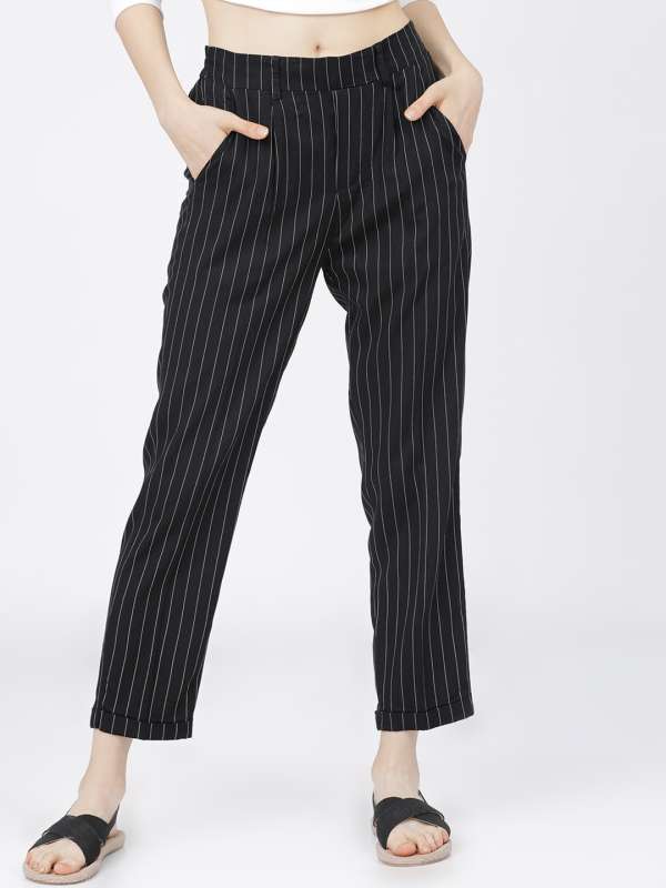 Women Navy Stripe Cotton Wide Pants