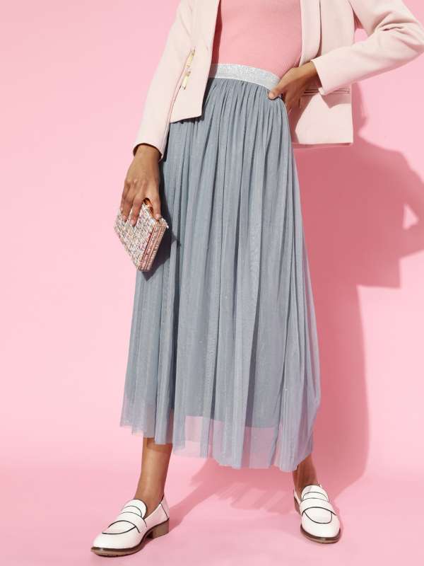 Grey flared pleated skirt discount
