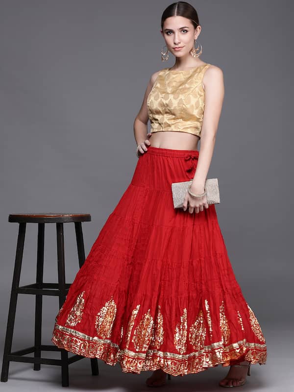 Indian Virasat Skirt Set  Buy Indian Virasat Vigorous White  Red Party  Wear Skirt set Of 2 Online  Nykaa Fashion