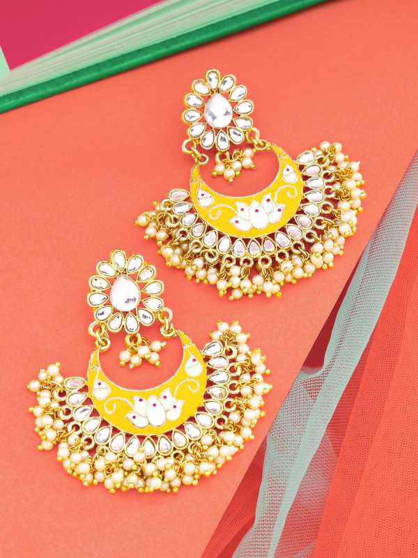 Yellow and top white earrings