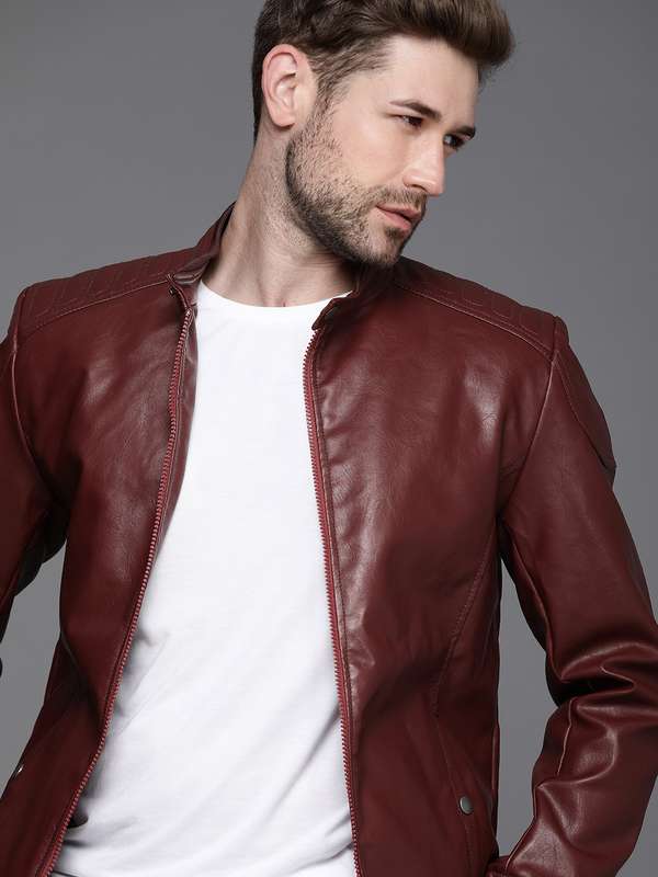 maroon color leather jacket