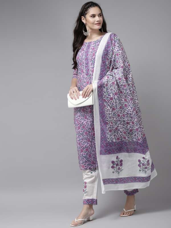 Buy Yufta Women Blue & Off White Printed Kurta With Palazzos & Dupatta -  Kurta Sets for Women 13922700 | Myntra