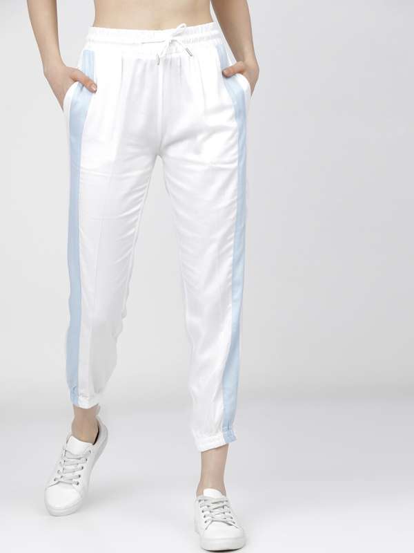 Twill sidestriped trousers  BlackGoldcoloured  Ladies  HM IN
