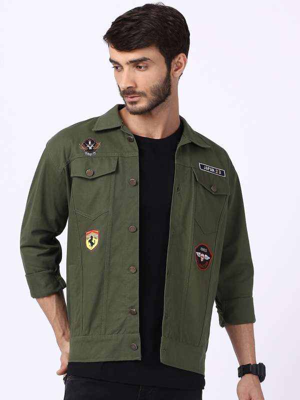 Army green denim jacket mens sales