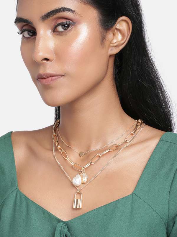 Bellofox Lock & Key Layered Pendant & Chain Necklace, Gold Plated