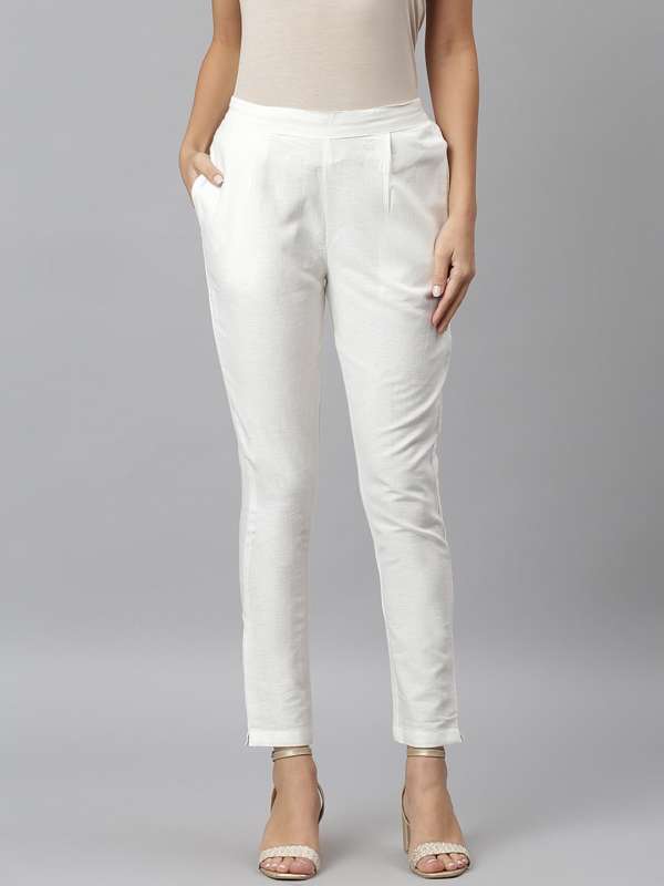Buy AURELIA Solid Cotton Slim Fit Women's Casual Pants | Shoppers Stop