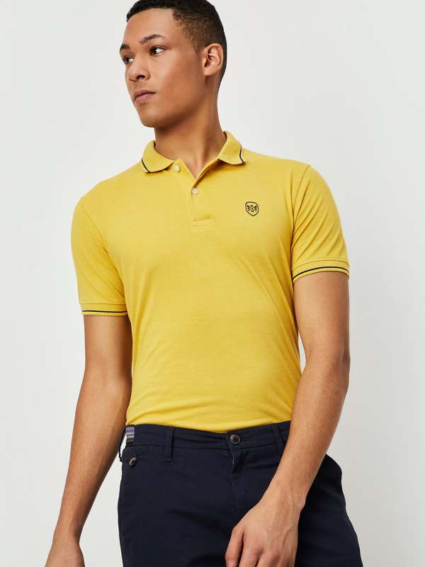 Linen Polo Mustard Yellow Solid T Shirt - Sanor