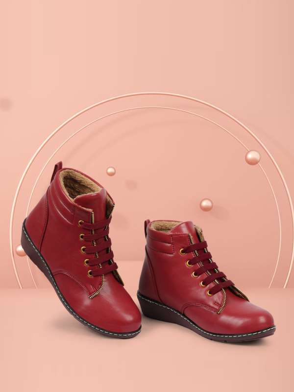 Flat red boots womens sales