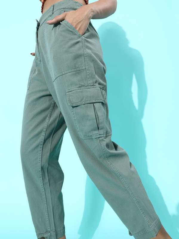 Black Cuffed Cargo Pants High Rise Stretch Combat Utility Trousers  eBay