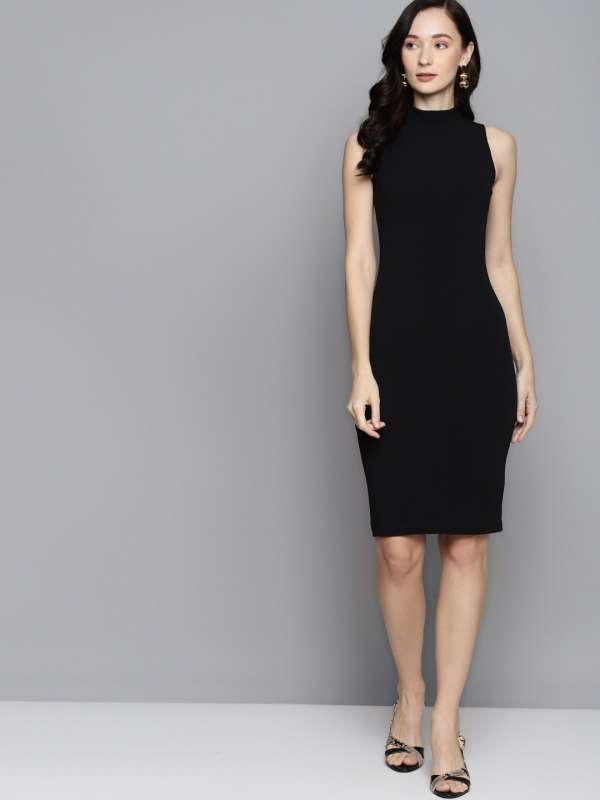 Buy Ad2Cart Women Black Pure Cotton Bodycon Dress (S) Online at