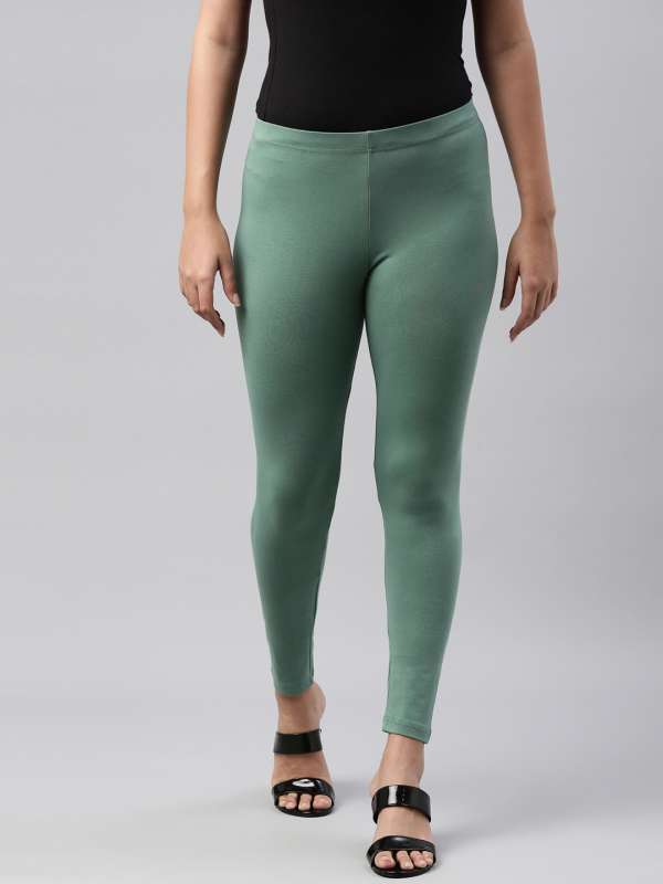 Buy GO COLORS Pista Green Womens Solid Leggings
