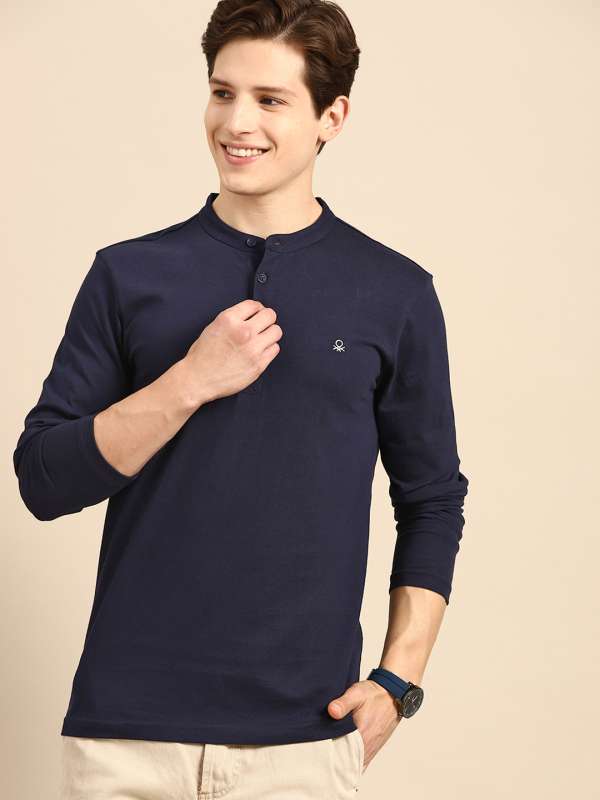 United Colors Of Benetton Navy Blue Solid Henley Tshirts Buy