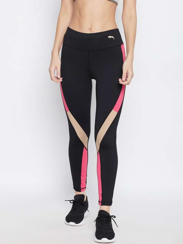 JUMP USA Women Black & Pink Active Wear Tights