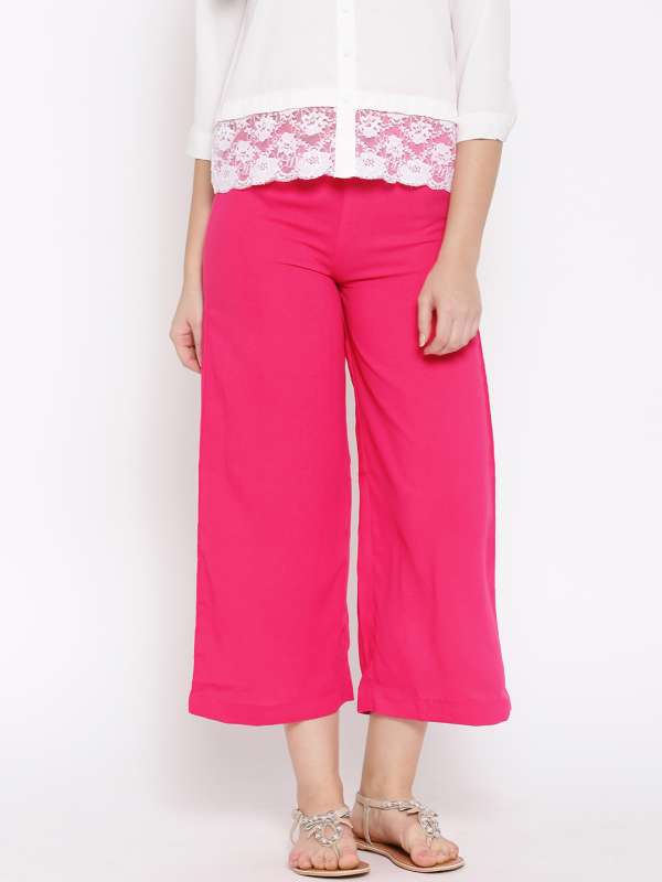 Buy Pink Solid Trousers Online - W for Woman